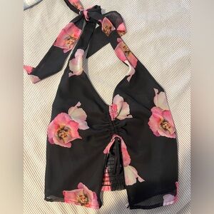 URBAN OUTFITTERS Silence + Noise Black Pink Floral Halter top